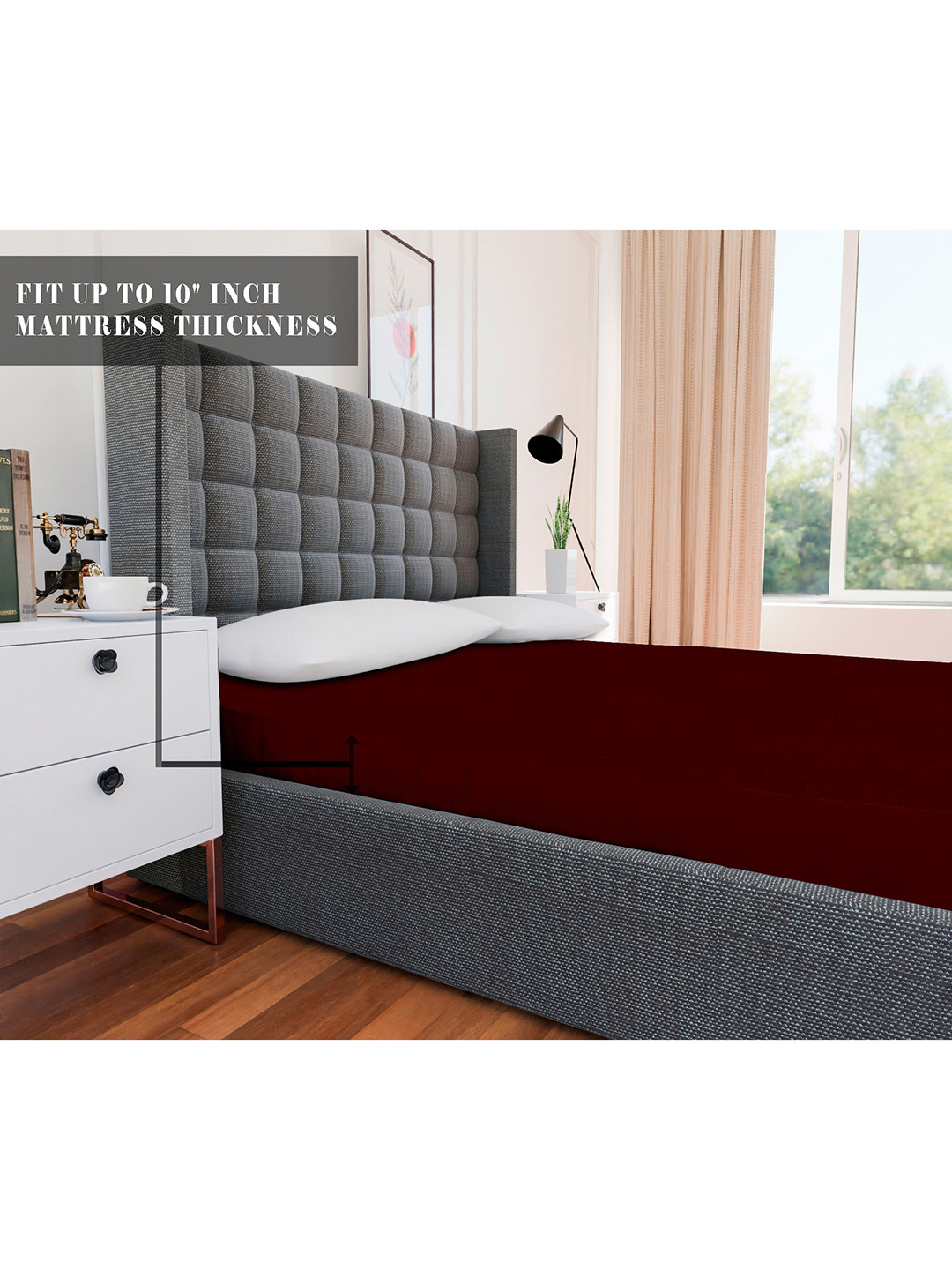 AVI Maroon Solid Single Bed Size Mattress Protector