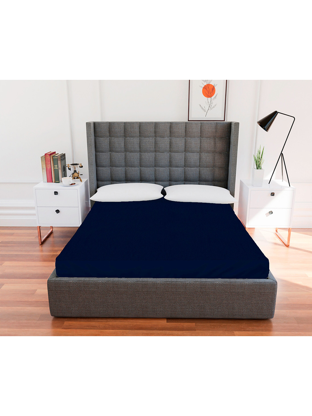 AVI Navy Blue Solid Mattress Protector