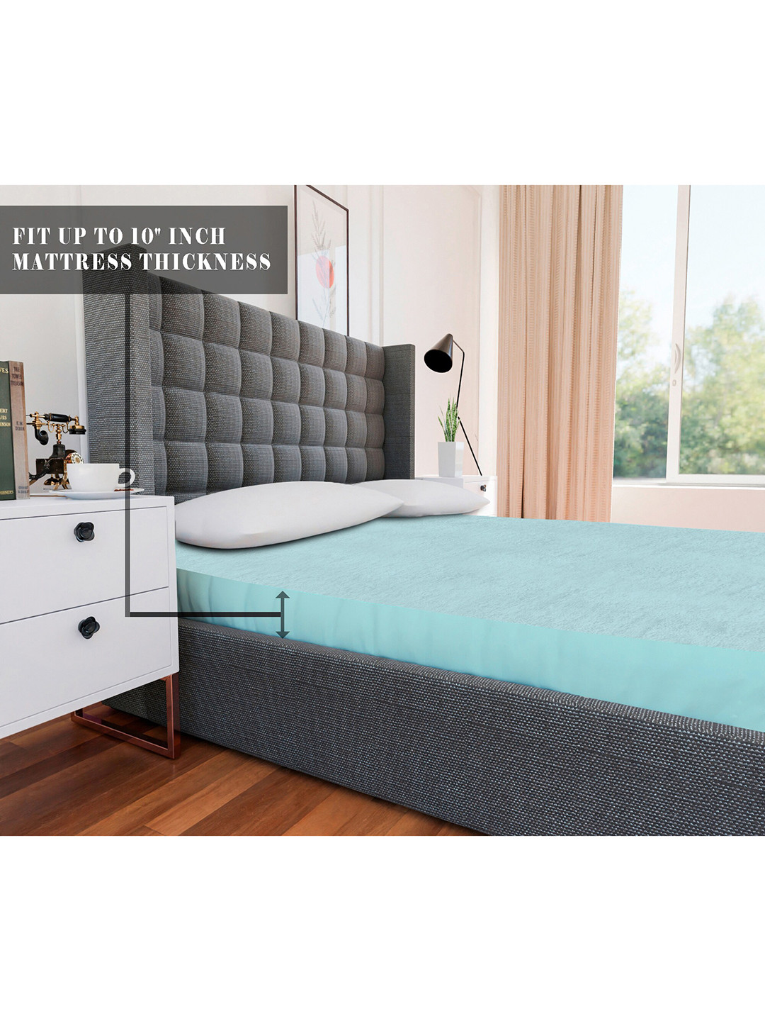 AVI Turquoise Blue Solid Terry Cotton Waterproof Mattress Protector
