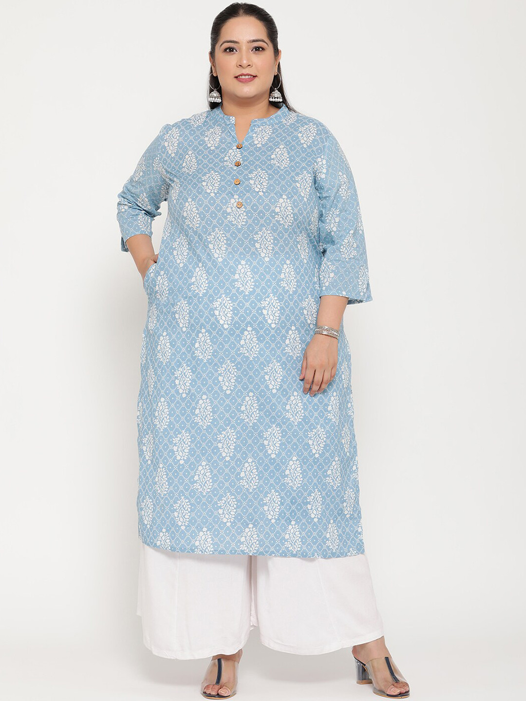 Sringam Women Pluz Size Blue Ethnic Motifs Printed Kurta