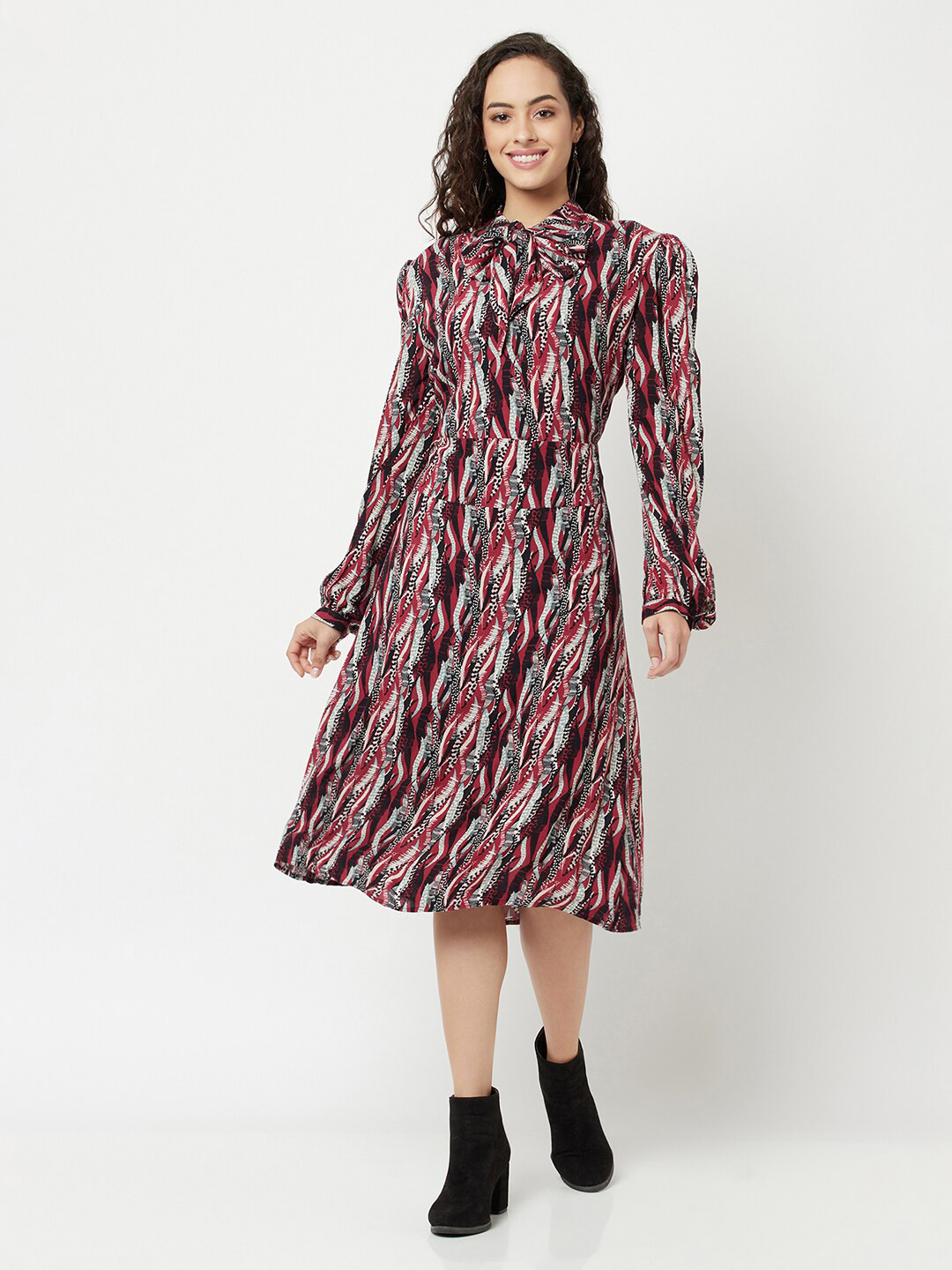 Crimsoune Club Multicoloured Tie-Up Neck Midi Dress