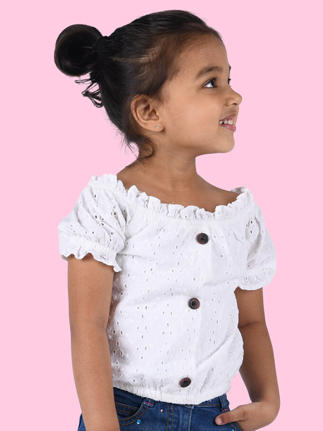 Zalio Girls White Print Blouson Top