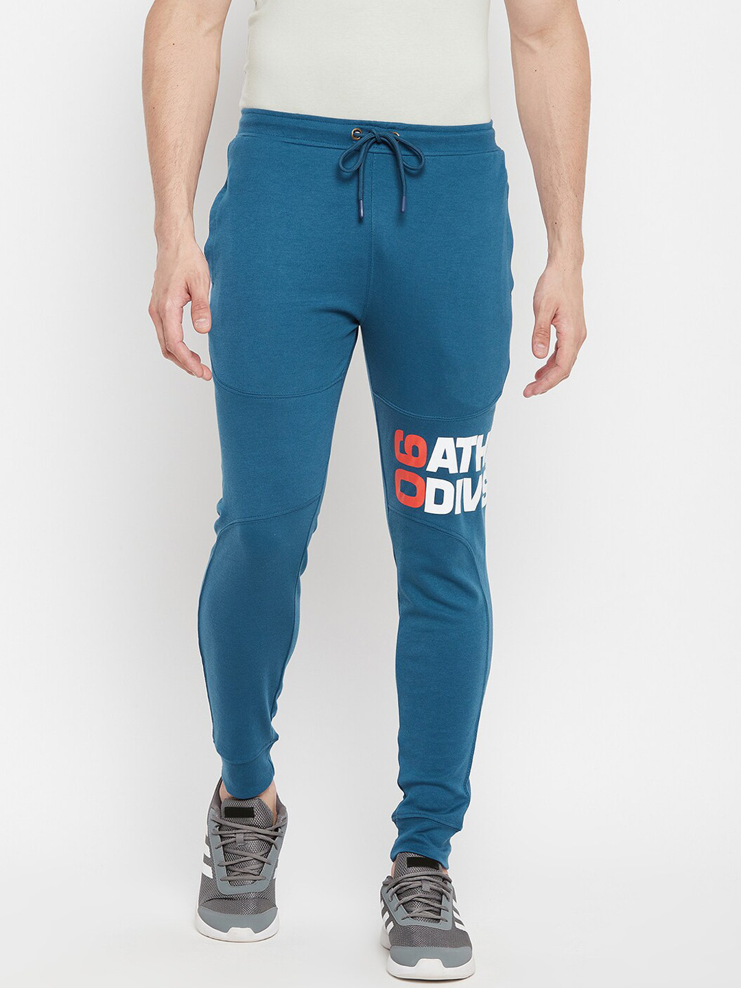 Duke Men Blue Solid Cotton Slim-Fit Joggers