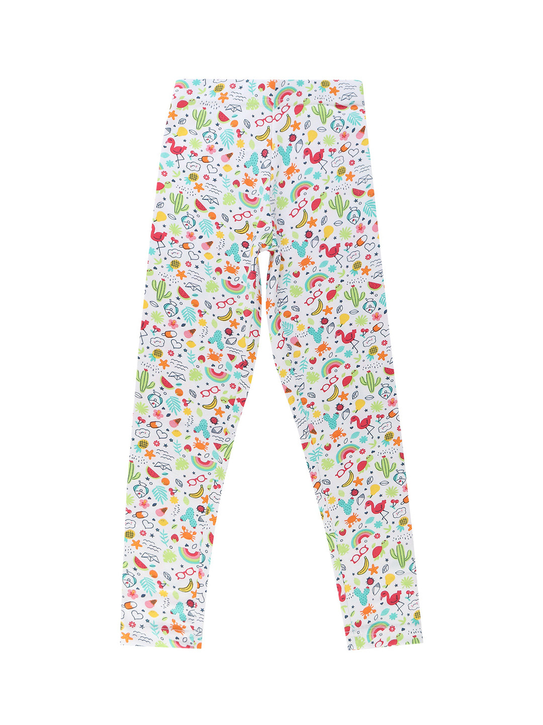 Bodycare Kids Girls White & Green Printed Ankle Length Legging