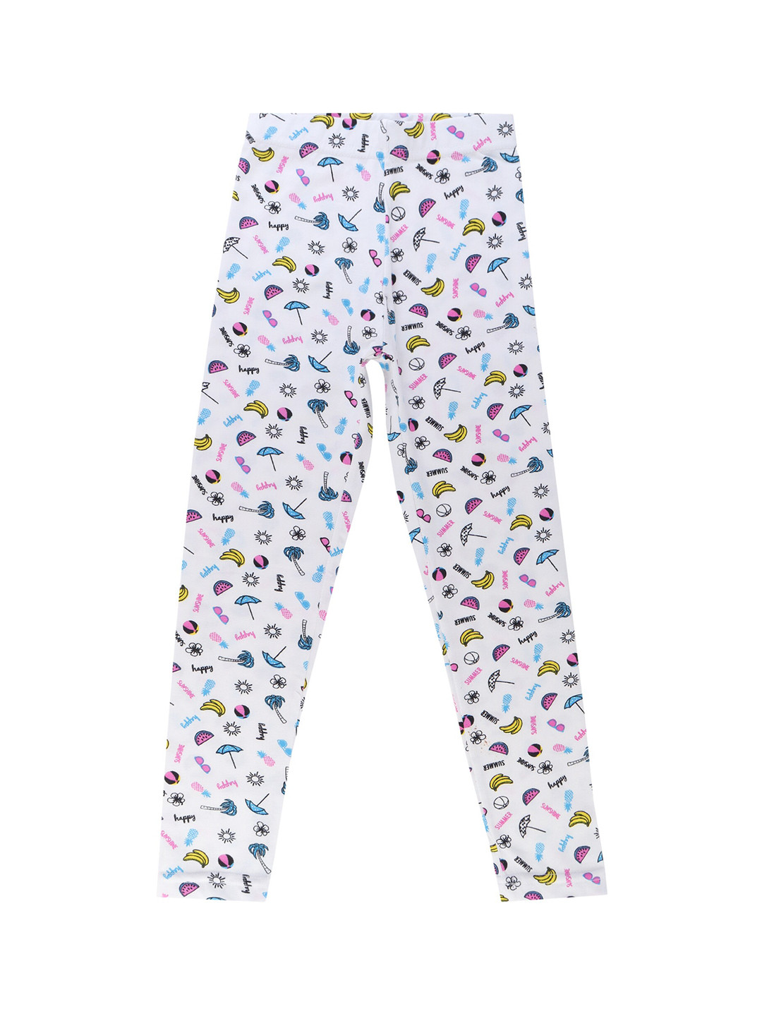 Bodycare Kids Girls White & Blue Printed Cotton Ankle-Length Leggings