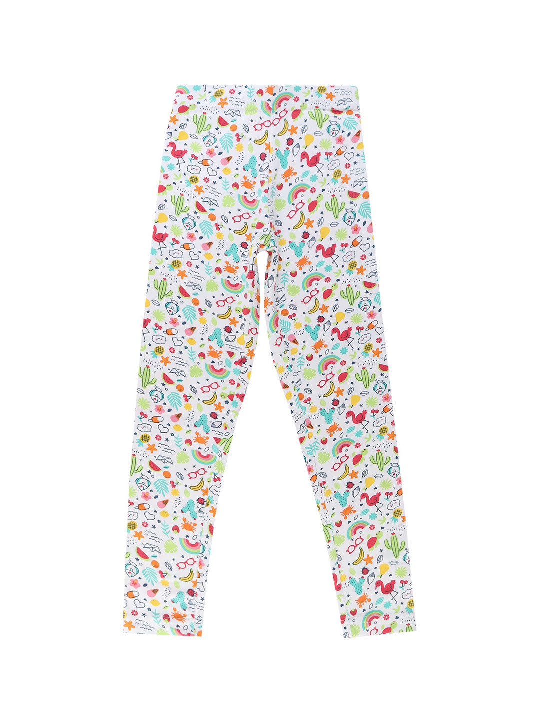Bodycare Kids Girls White & Green Printed Cotton Leggings