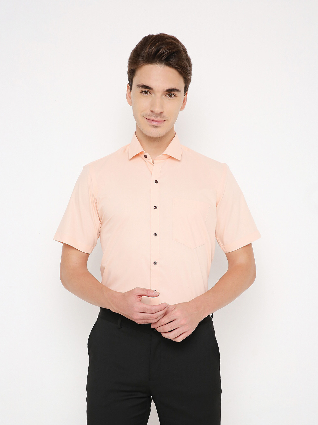 MARK & ALBERT Men Peach-Coloured Regular Fit Casual Shirt
