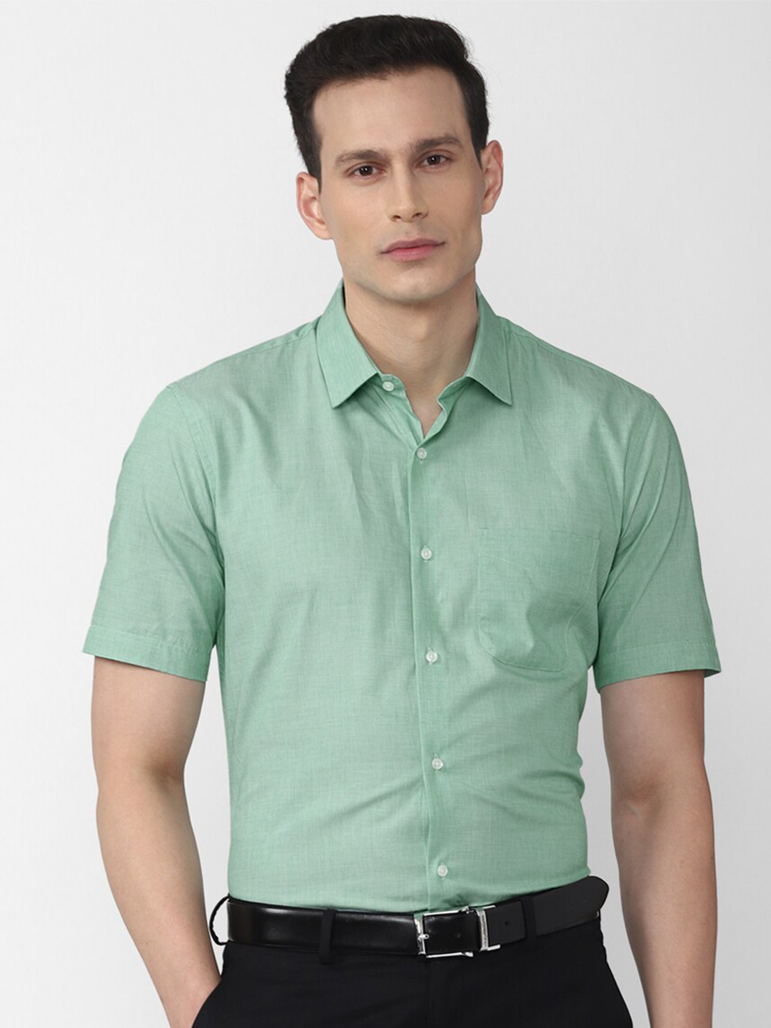 Peter England Men Green Formal Shirt