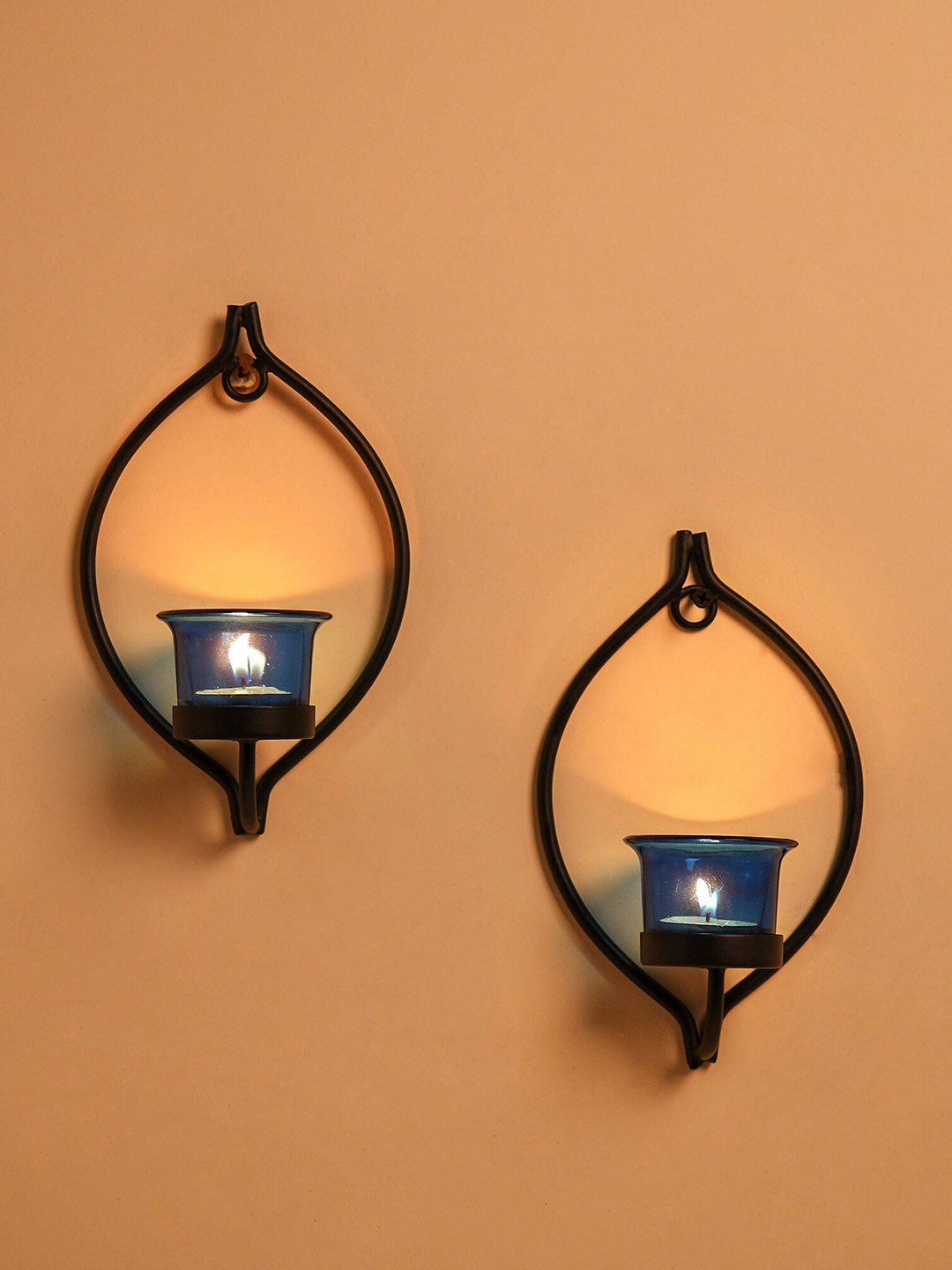 Homesake Set Of 2 Black & Blue Solid Wall Mounted Candle Holders