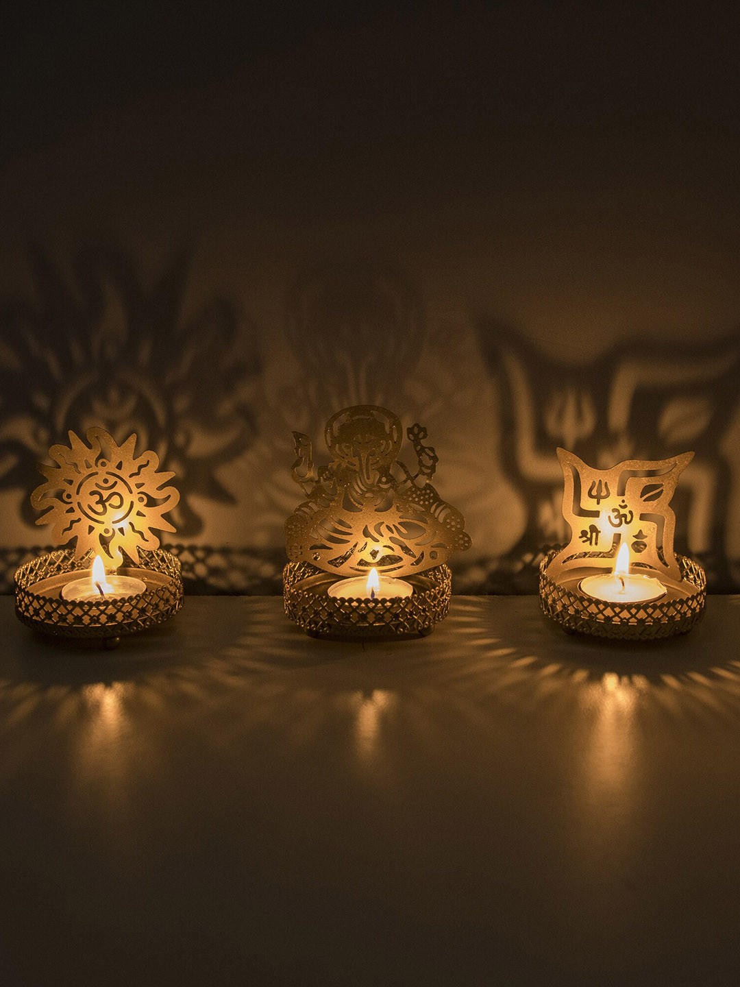 Homesake Set Of 3 Gold  Metal Tea light Candle Holders