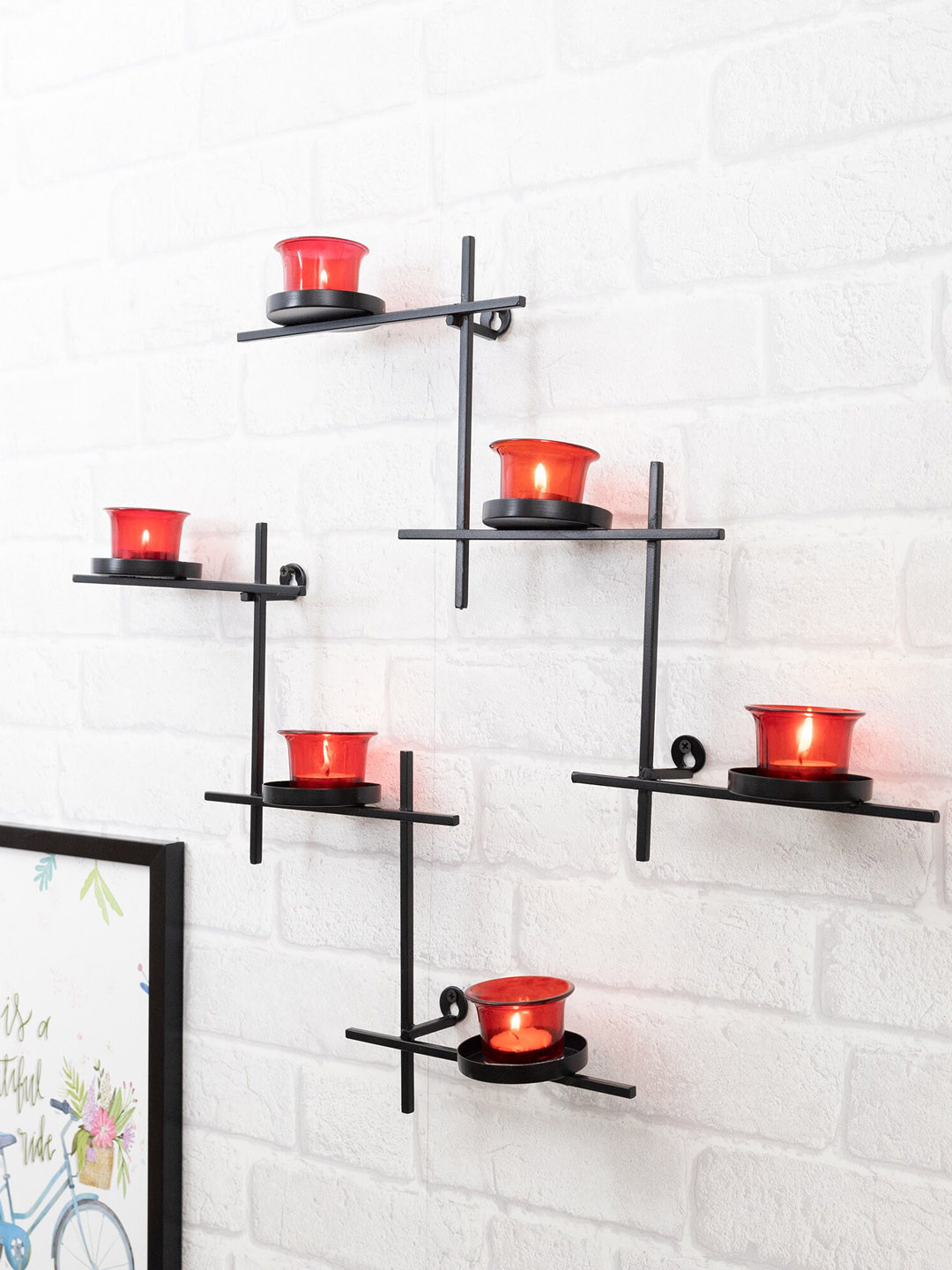 Homesake Set of 2 Red & Black Solid Scorching Ladder Candle Holders