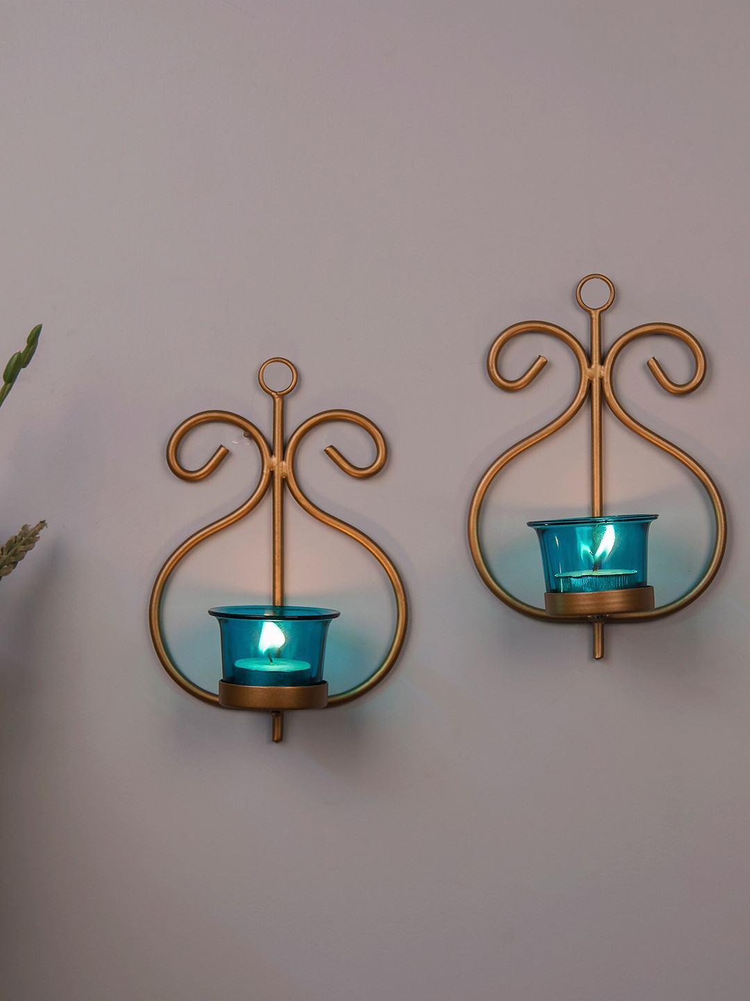 Homesake Gold -Toned Solid T-Light Wall Hanging Candle Holders
