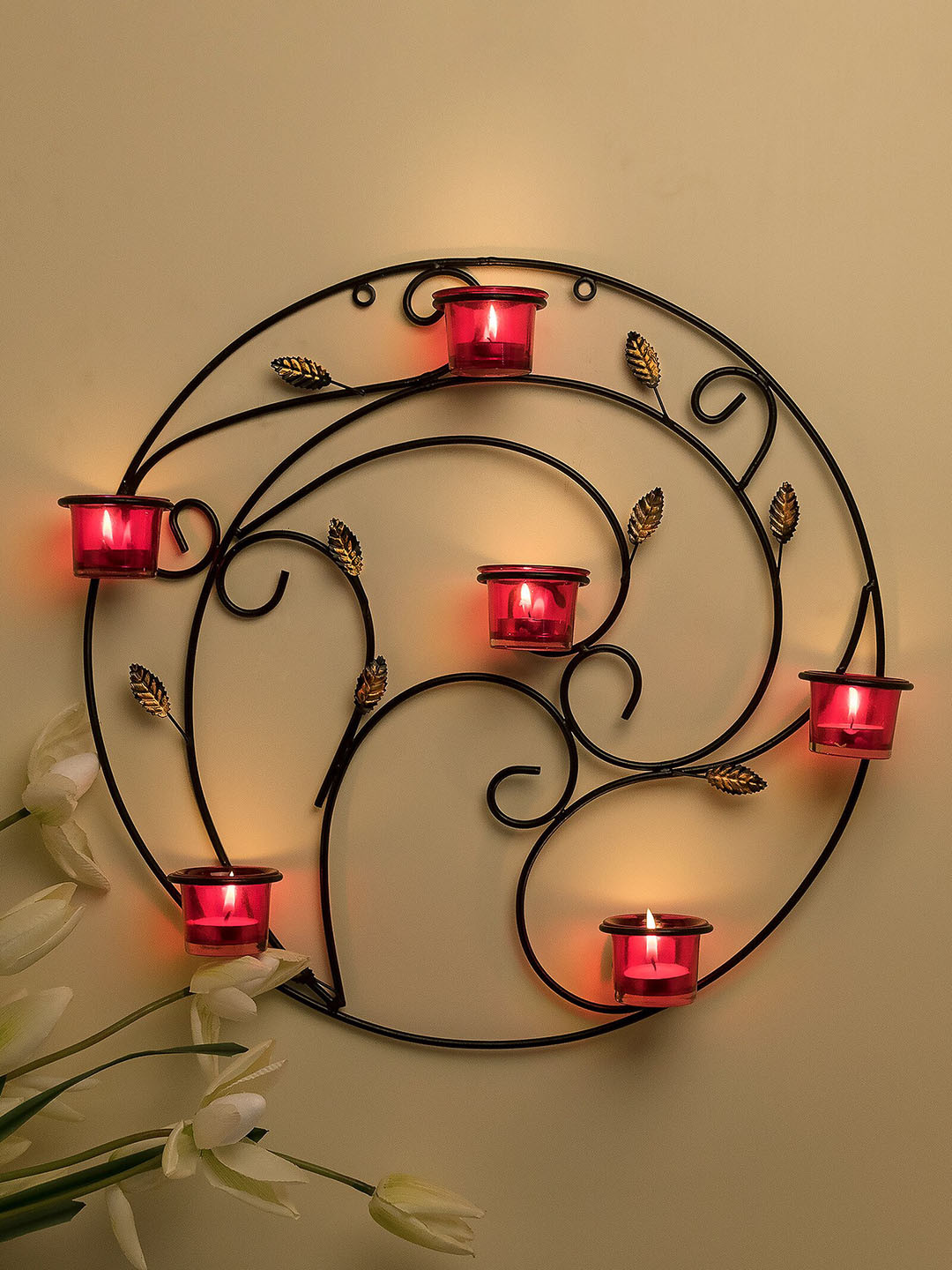 Homesake Black & Red Round Wall Tealight Holder