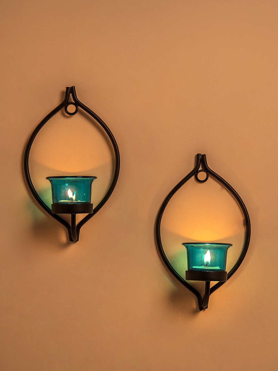Homesake Set of 2 Black & Blue Eye Wall Sconce Candle Holders
