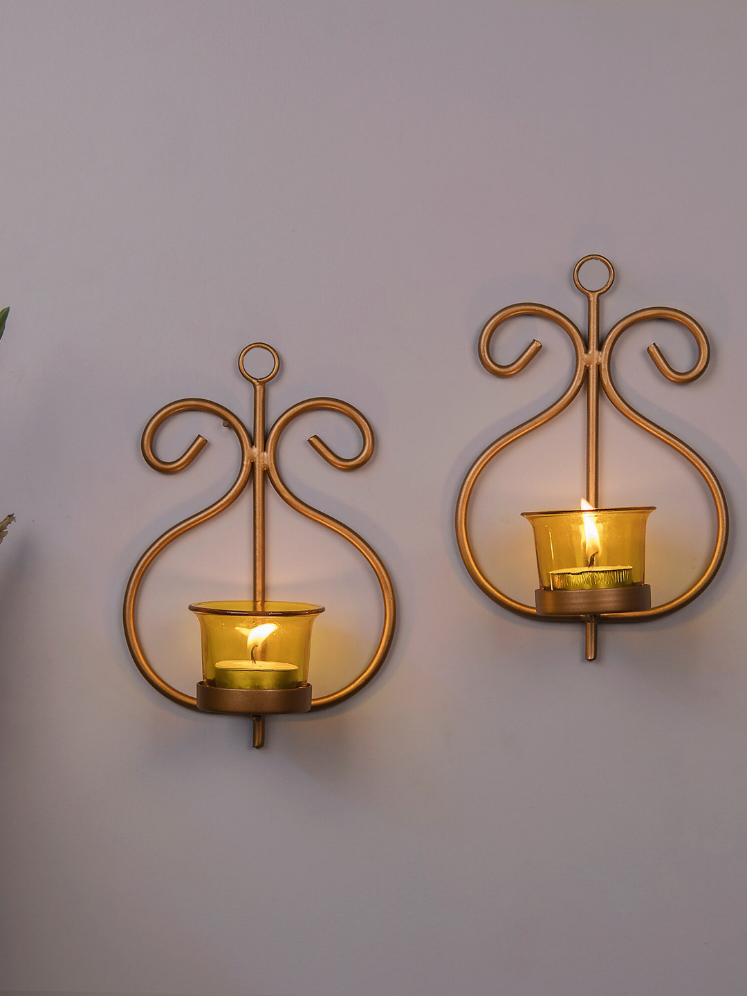 Homesake Set Of 2 Yellow & Gold-Toned Solid Tea-Light Candle Holder