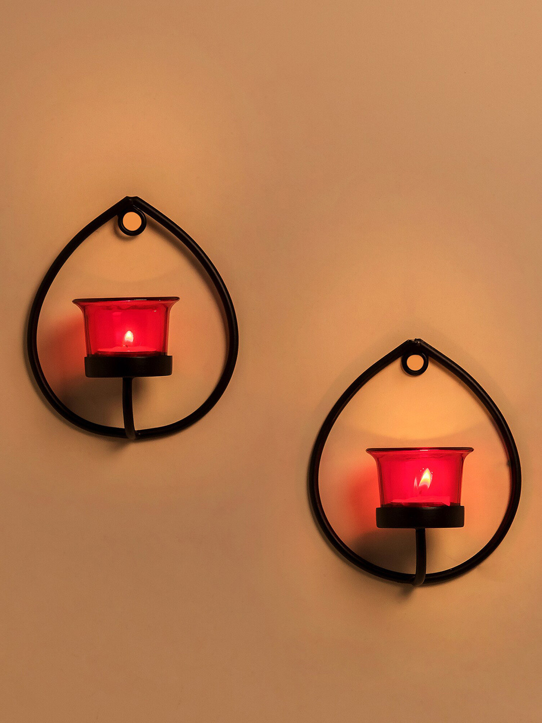 Homesake Set Of 2 Black & Red Wall Sconce With Glass