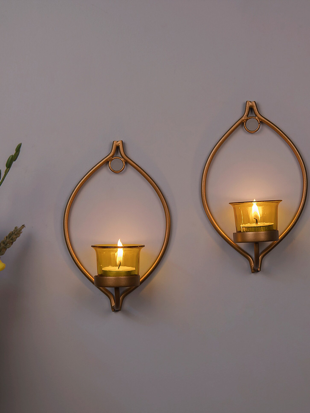 Homesake Set Of 2 Gold Metal Tea Light Candle Holders