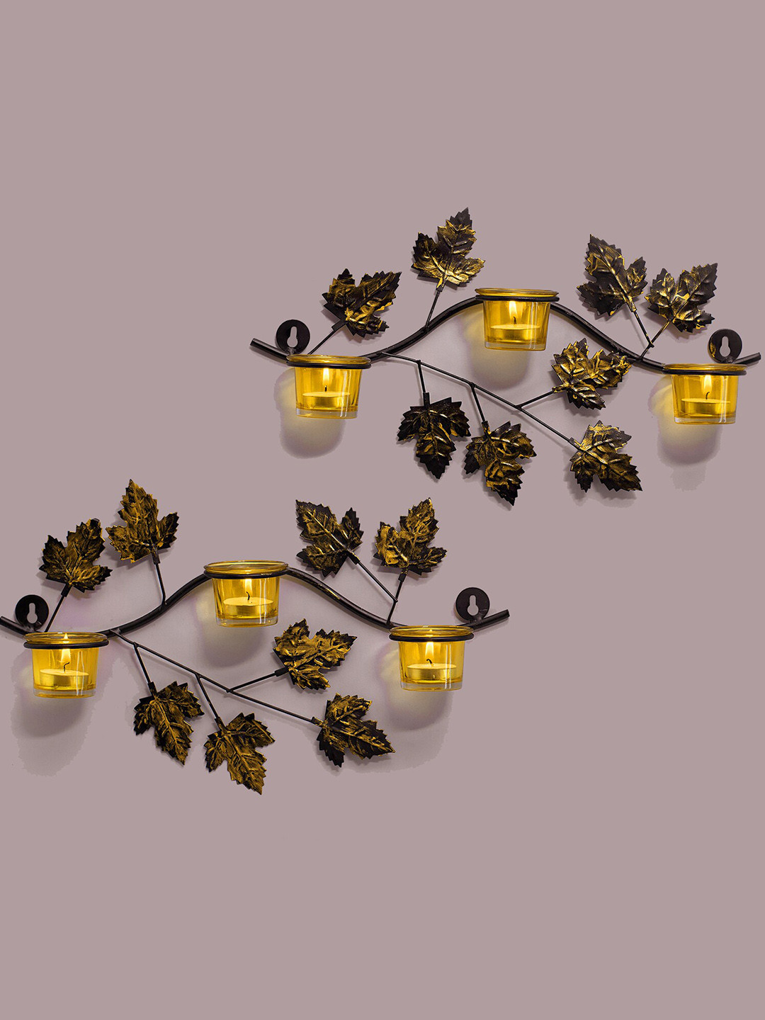 Homesake Set Of 2 Green Leaf Wall Mount Candle Holders