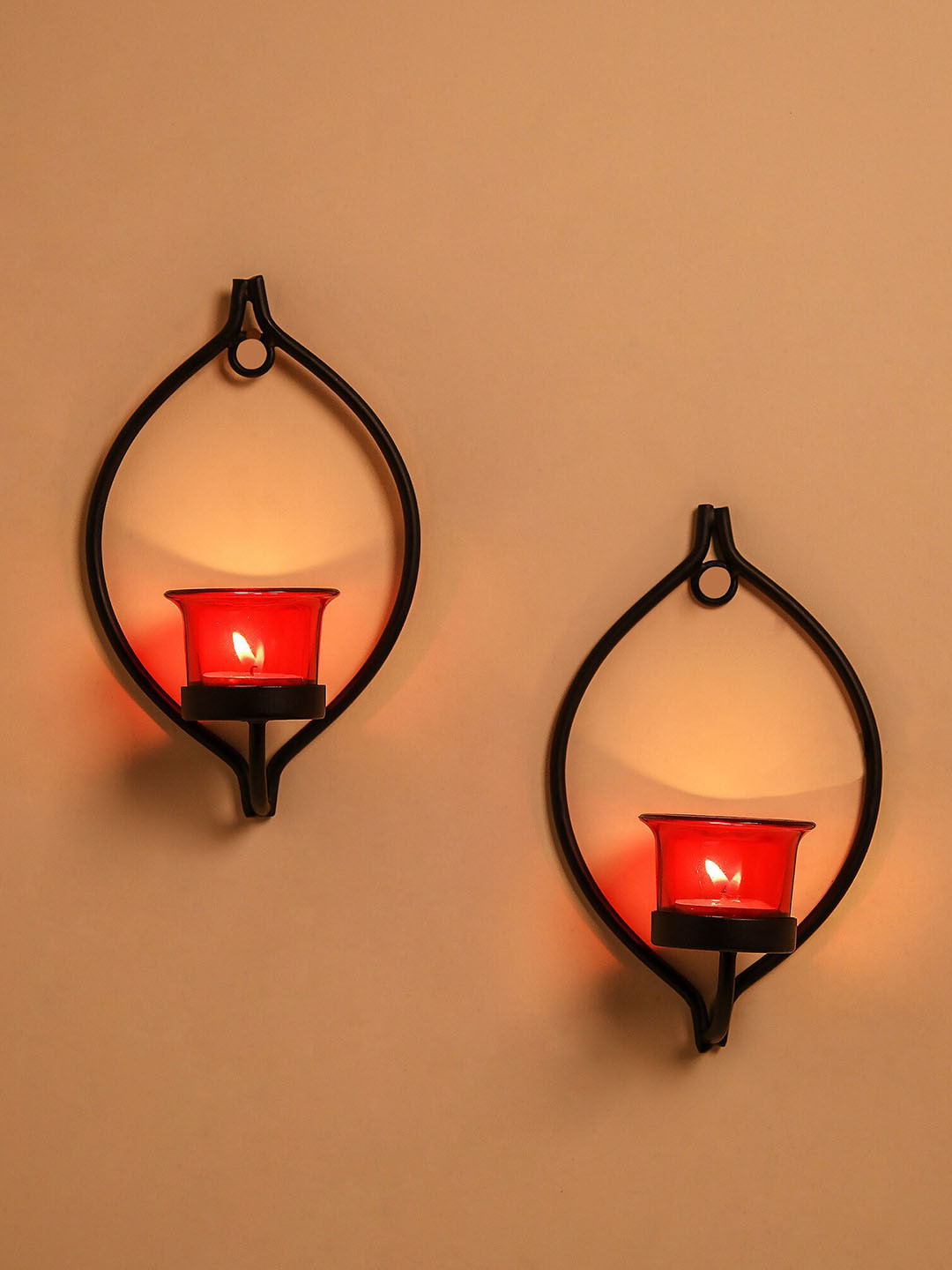 Homesake Set of 2 Black & Red Solid Decorative Black Eye Candle Holders