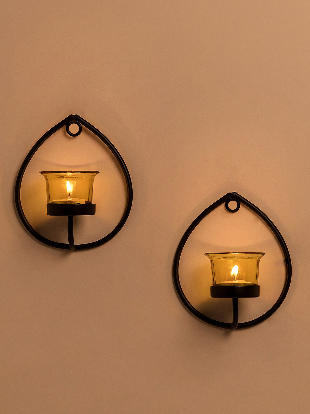 Homesake Set of 2 Black & Yellow Candle Holders With T-light Candles