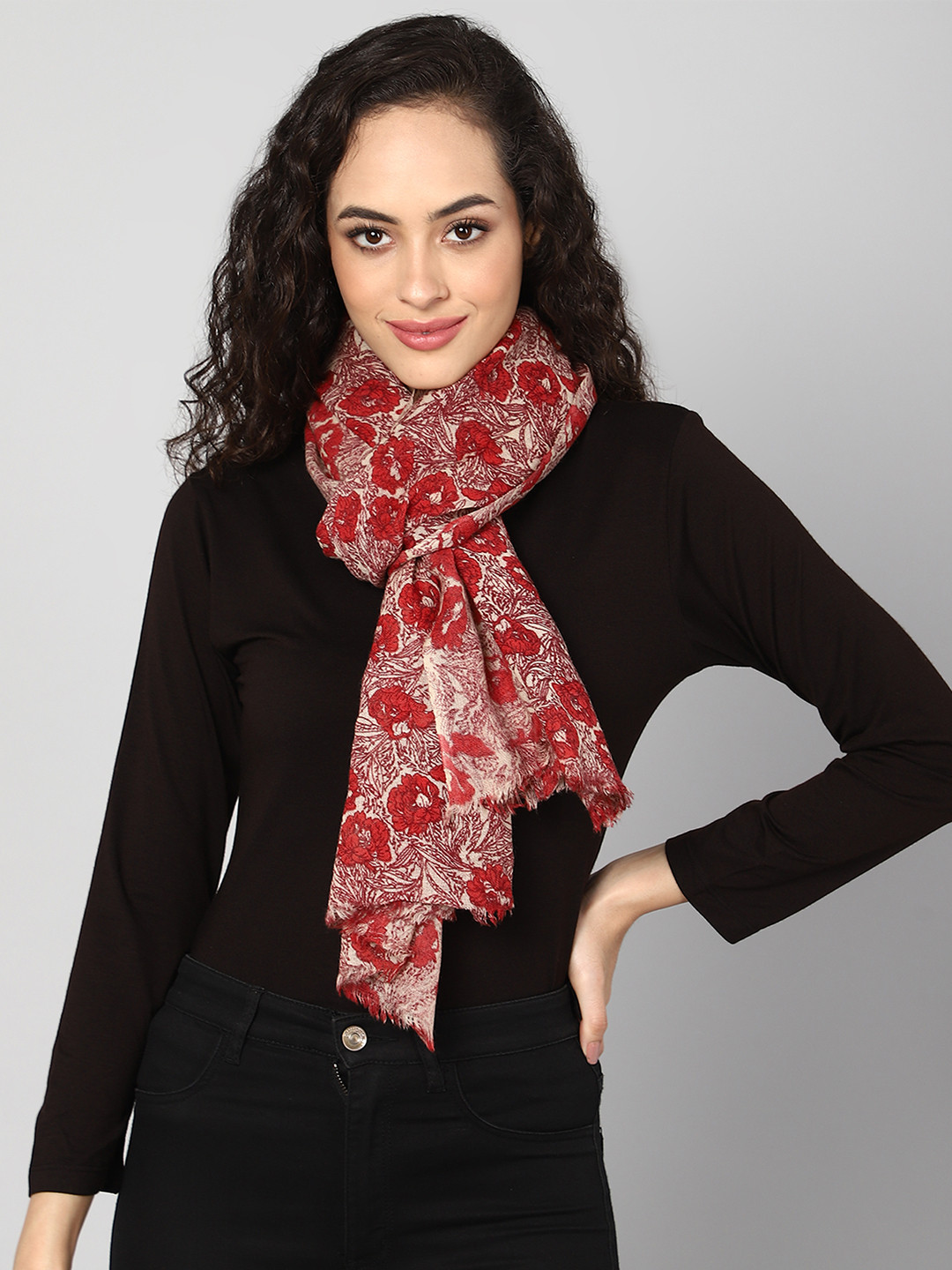 Aditi Wasan Women Red & Cream-Coloured Printed Stole
