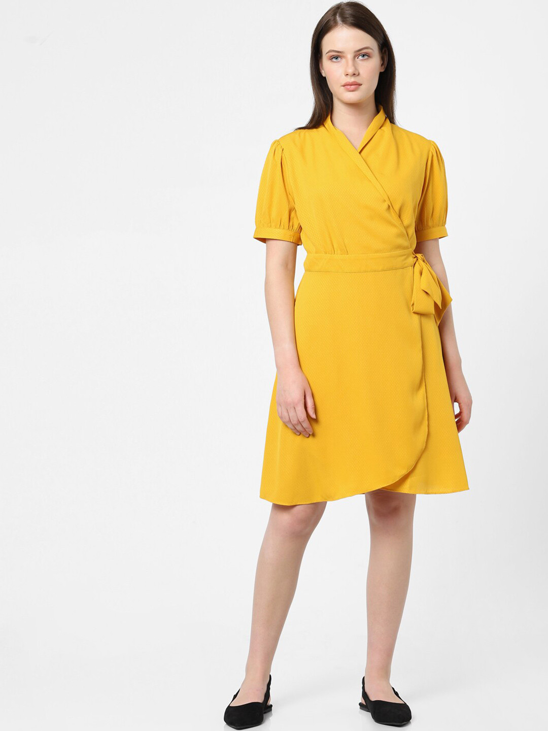 Vero Moda Yellow Wrap Style Tie-up Dress
