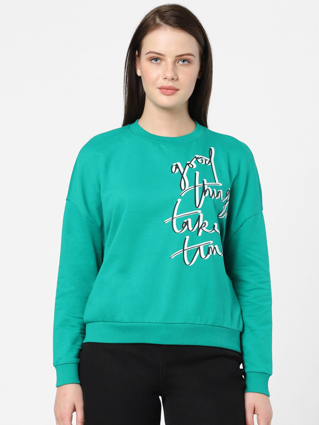 Vero Moda Women Sea Green Printed Sweatshirt