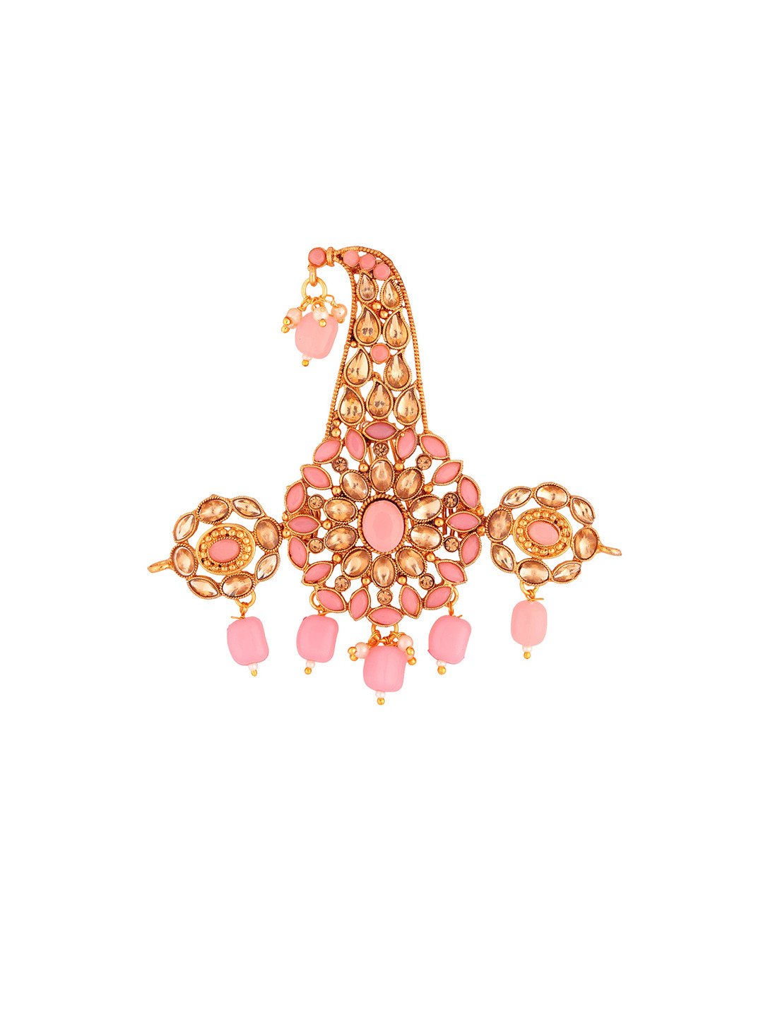 Sanjog Pink & Gold-Toned Brass Beads Studded Pagdi Maharaja Dulha Pagdi Kalangi Brooch