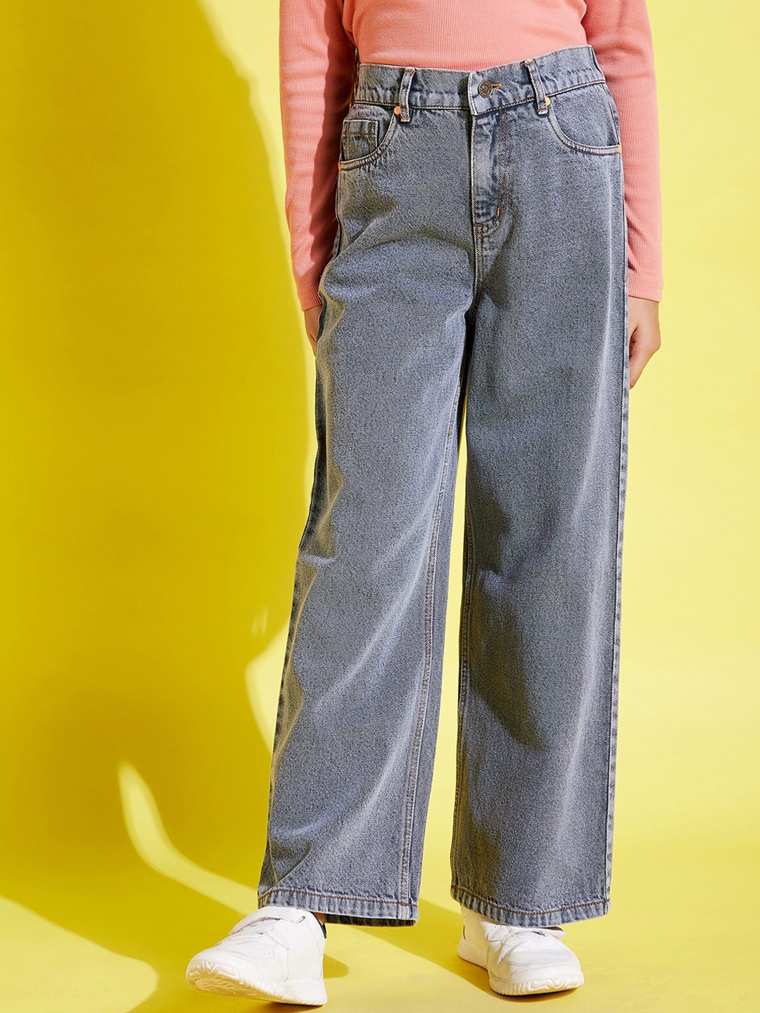 Noh Voh - SASSAFRAS Kids Girls Grey Straight Fit Heavy Fade Jeans