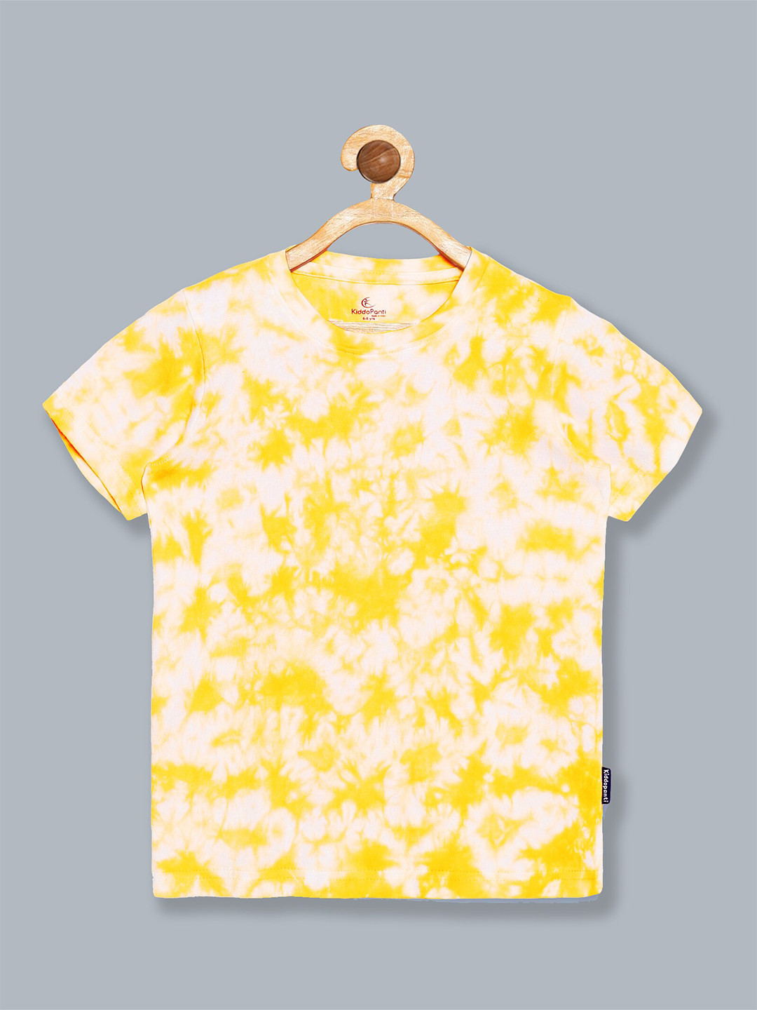 KiddoPanti Boys Yellow Tie and Dye Printed Raw Edge Cotton T-shirt