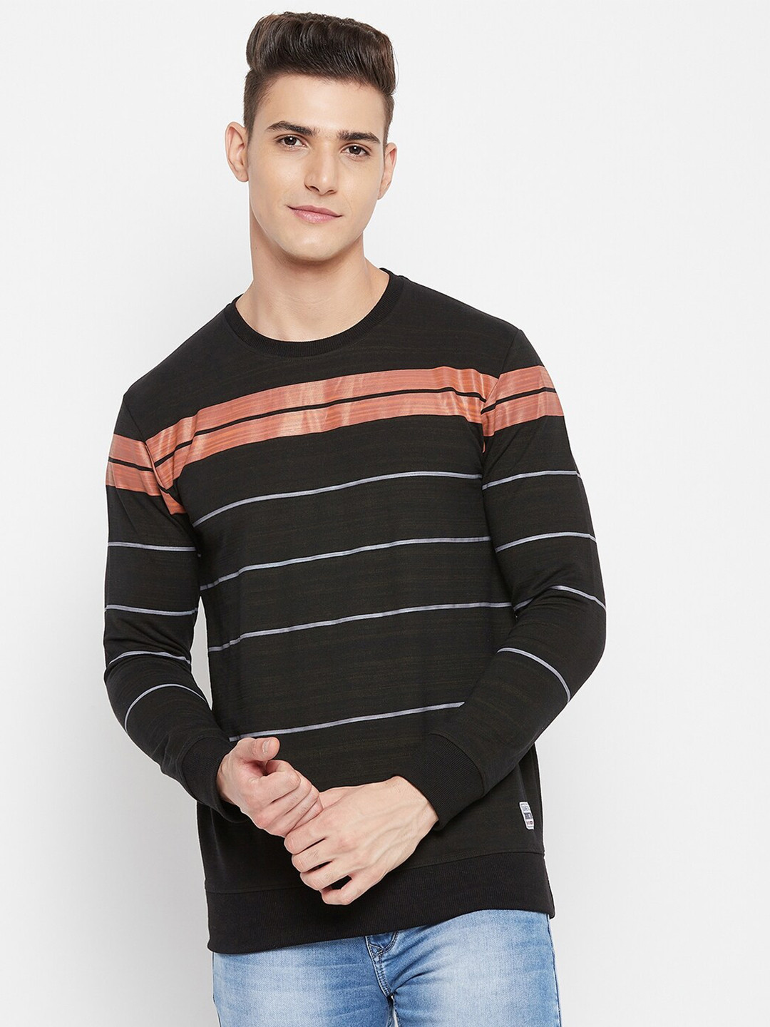 Duke Men Black And Orange Striped Sweatshirt