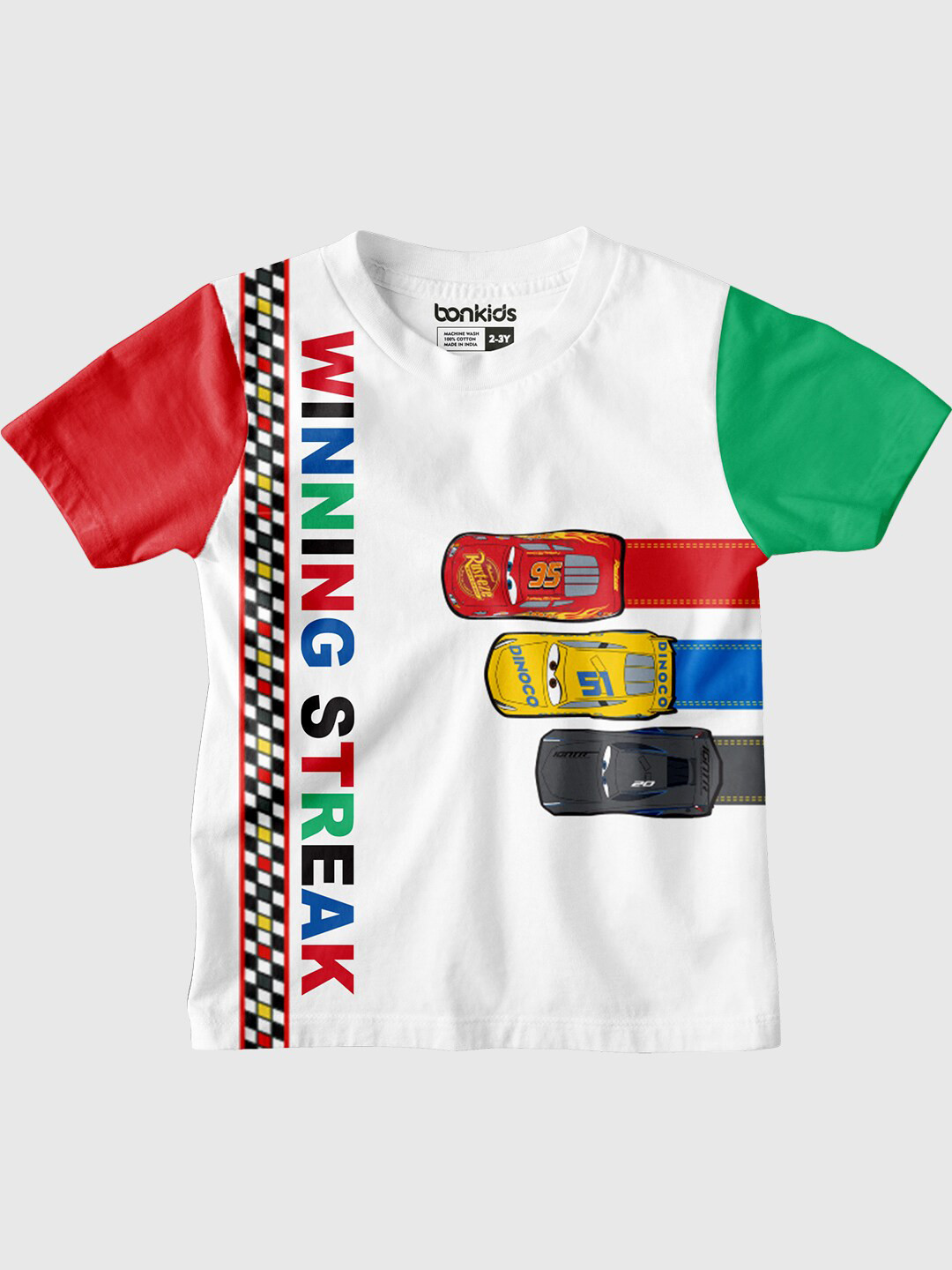 BONKIDS Boys White & Red Cars Printed T-shirt