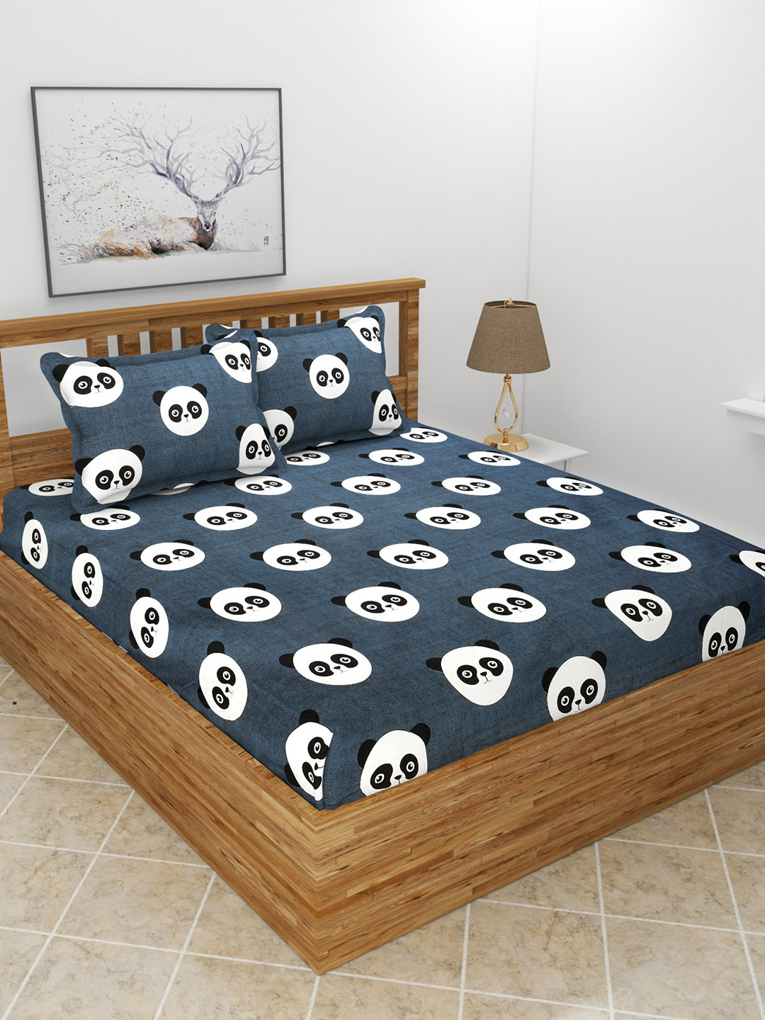 MORADO Black Cartoon Characters Polycotton Skin-Friendly 210 TC Queen Fine Bedsheet with 2 Pillow Covers-100 x 90 inches