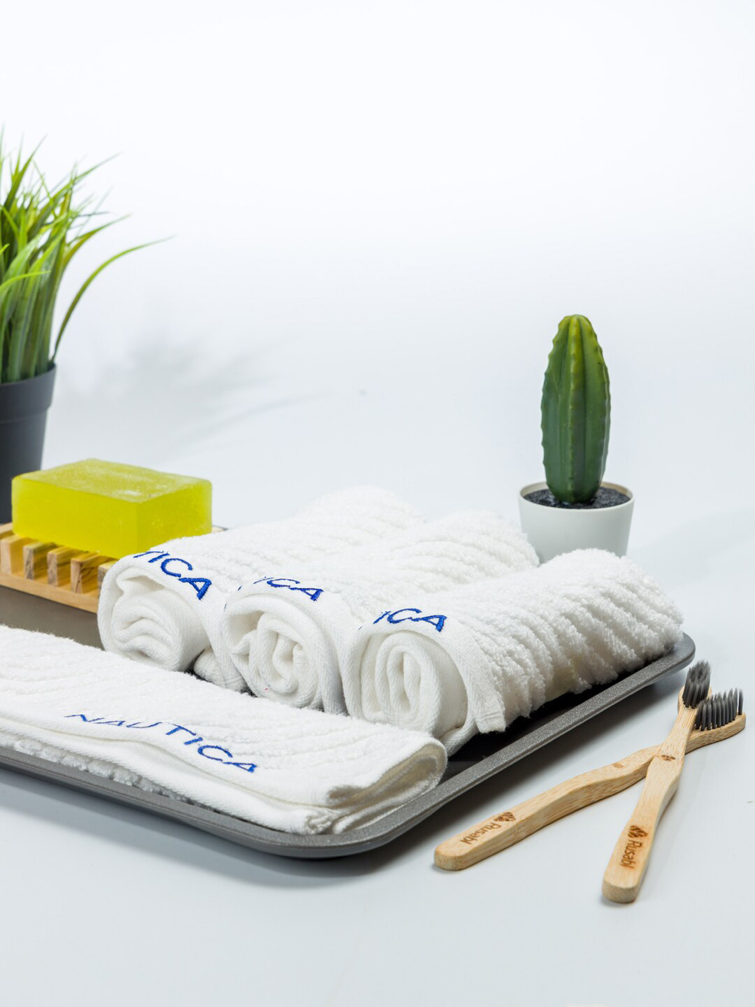 NAUTICA Fluffy Zero Twist 100% Cotton Towel -2pc Face Towel (cross view) solid-white