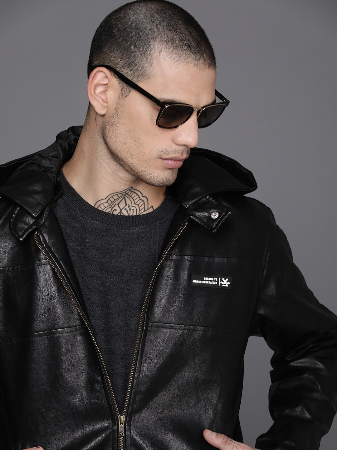 WROGN Men Black Leather Jacket
