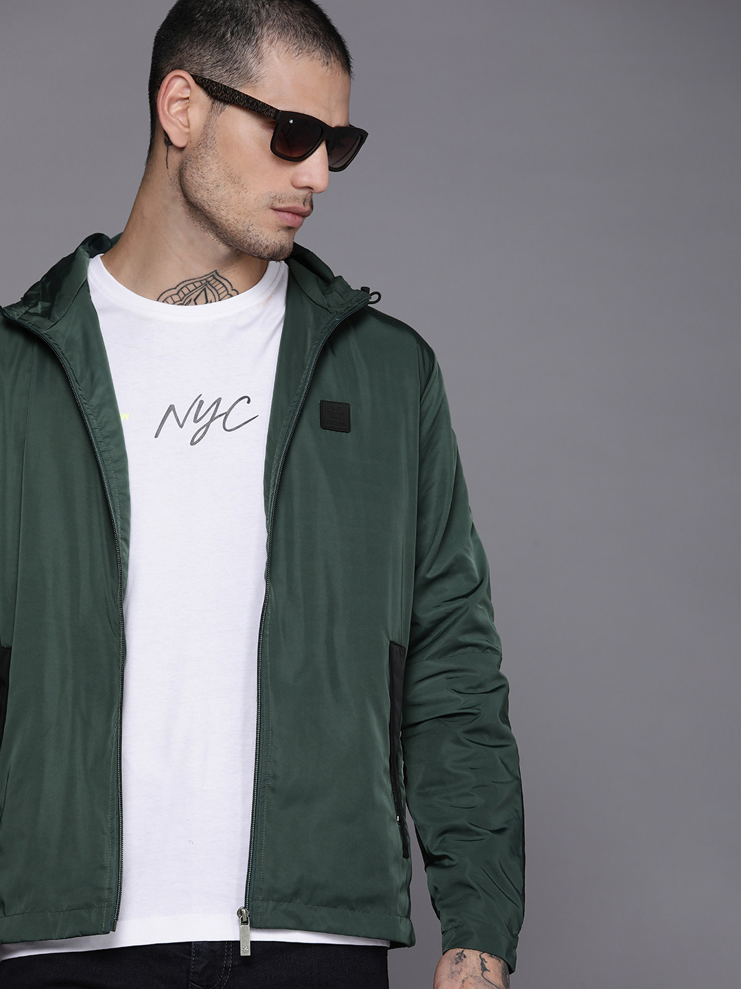 WROGN Men Green Solid Sporty Jacket