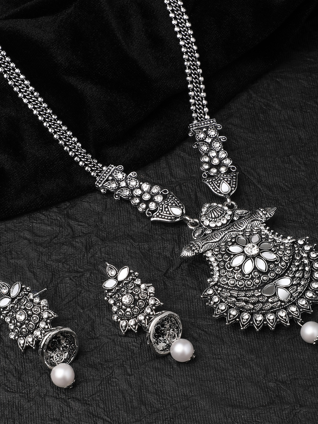 Atasi International Women Silver-Toned Crystal-Studded Jewellery Set