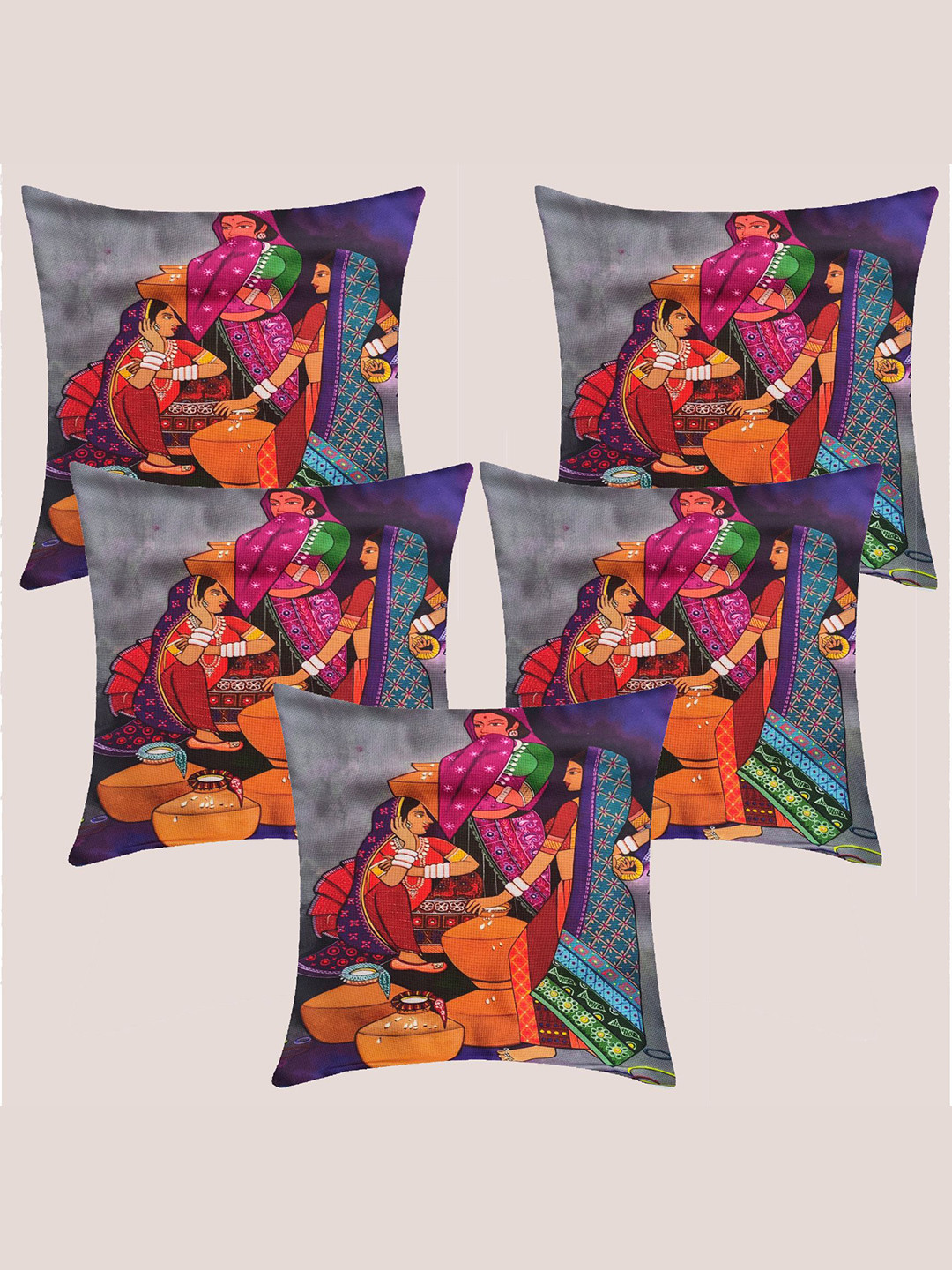 Molcha Conversational Polycotton Lightweight 5 Pcs Cushion Covers - 16 x 16 Inches