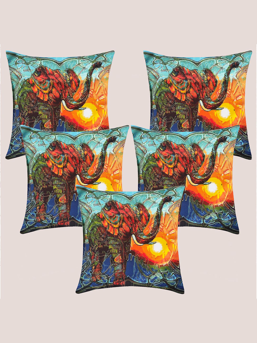 Molcha Elephant Animal Polyester Lightweight 5 Pcs Cushion Covers - 16 x 16 In