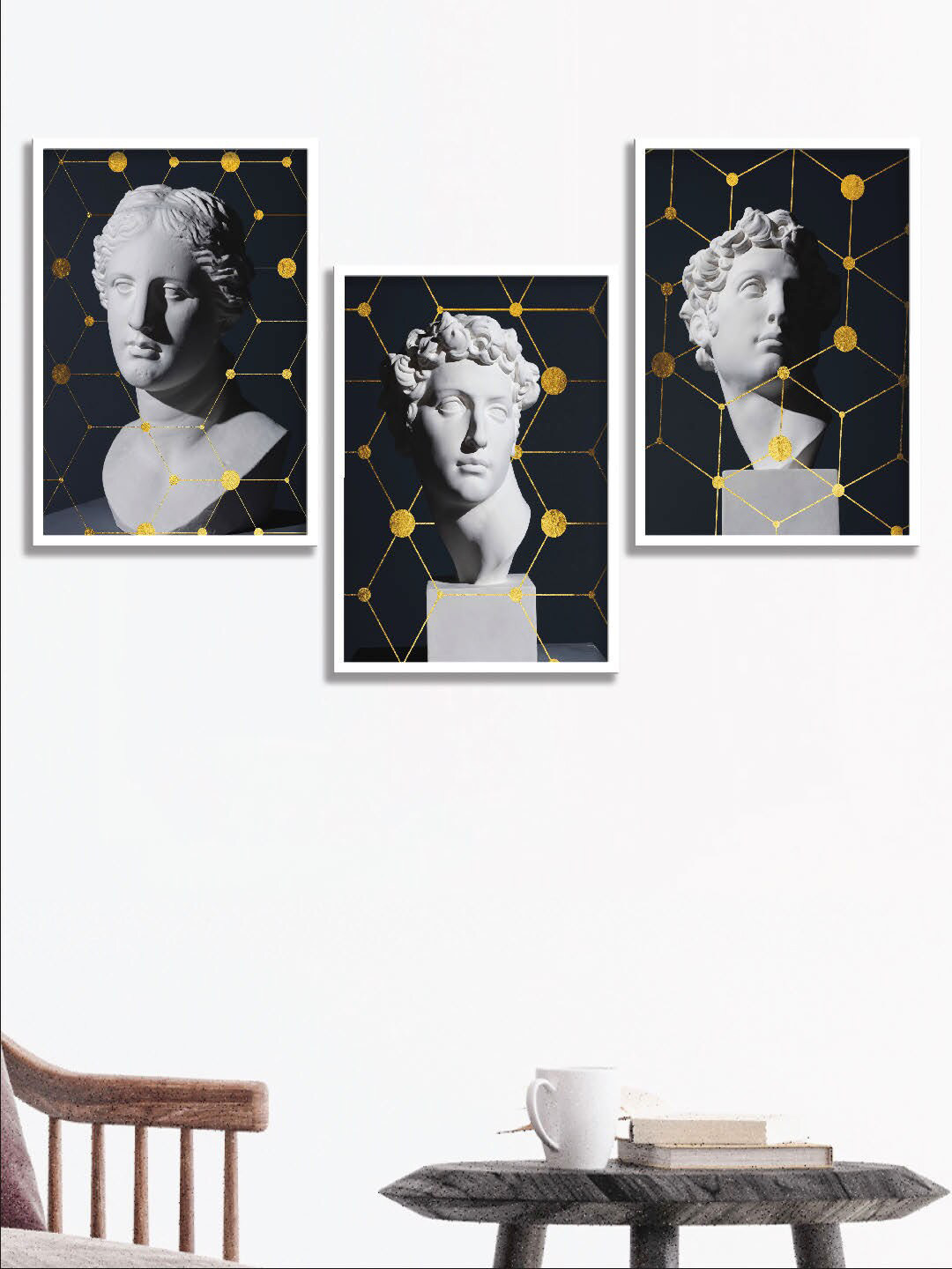 SAF Set Of 3 Black & Grey Digital Painting Framed Wall Art