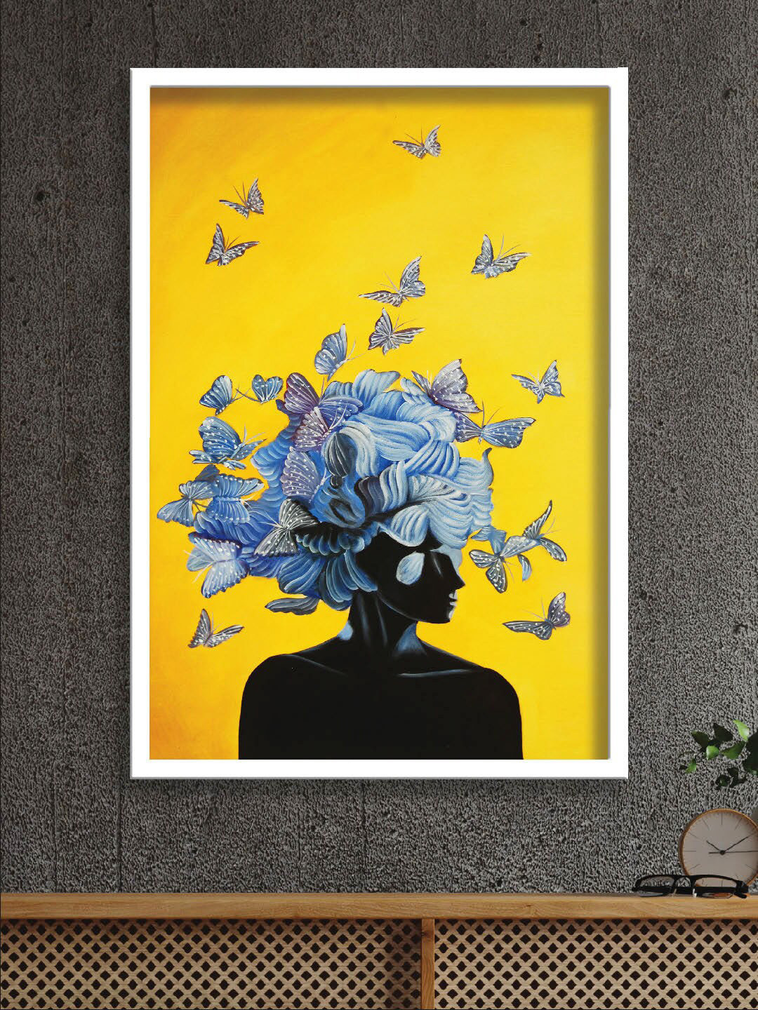 SAF Yellow & Black Digital Painting Framed Wall Art