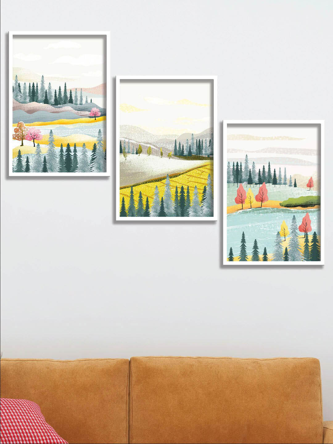 SAF Blue 3 Pcs Wall Living Room Rectangle Potrait Paintings Wall Art -19.5 x 1.02In