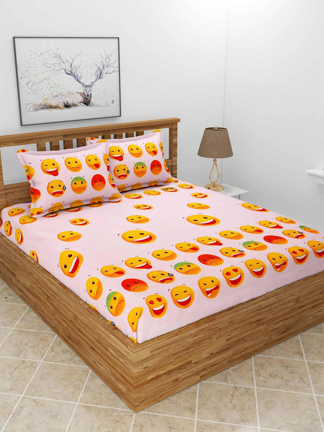 MORADO Cashm Pink Graphic Polycotton 210 TC Queen Fine Bedsheet with 2 Pillow Covers-100 x 90 inches