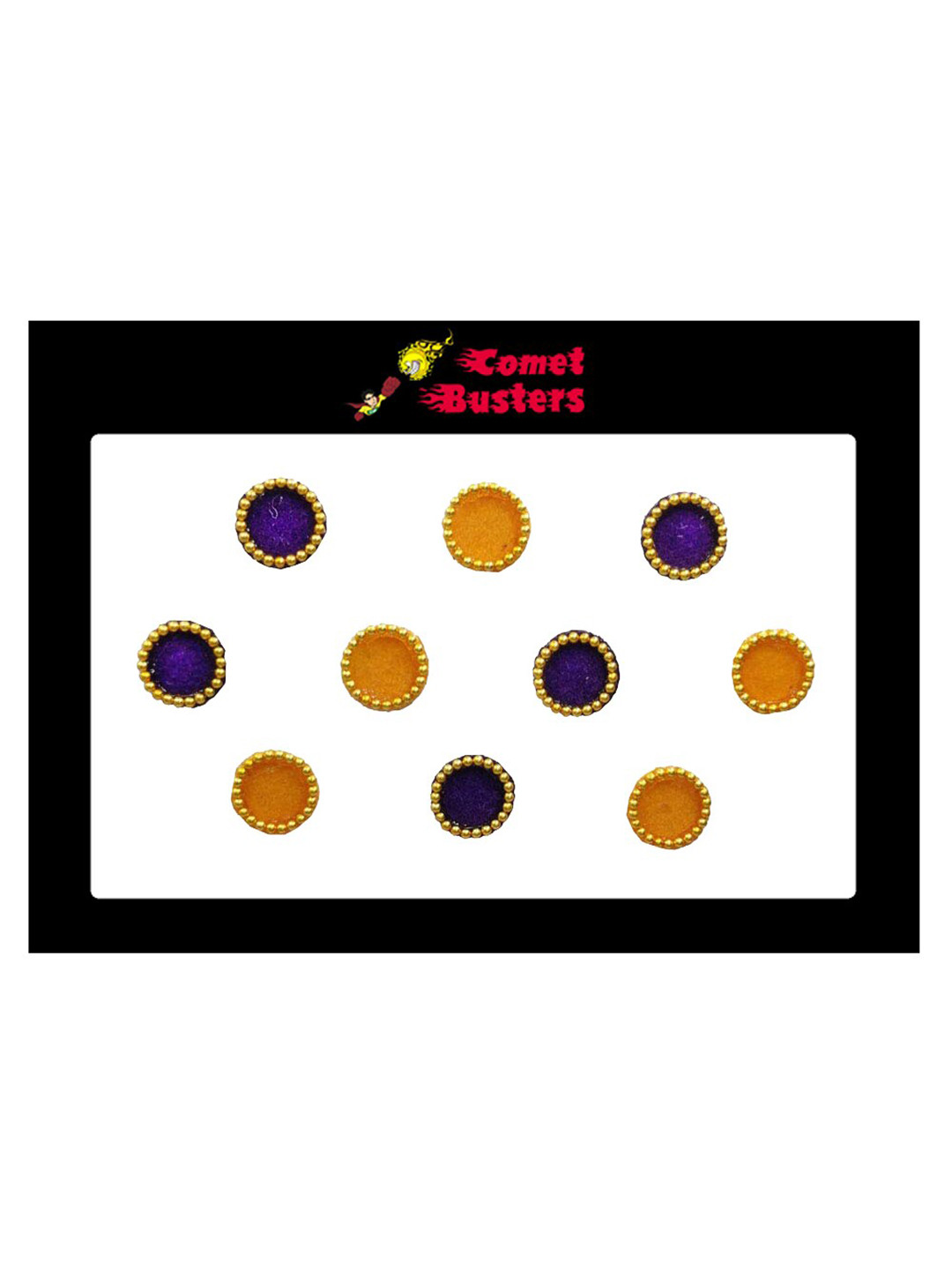 Comet Busters Yellow & Purple Round-Shaped Bindis - 10 Pcs