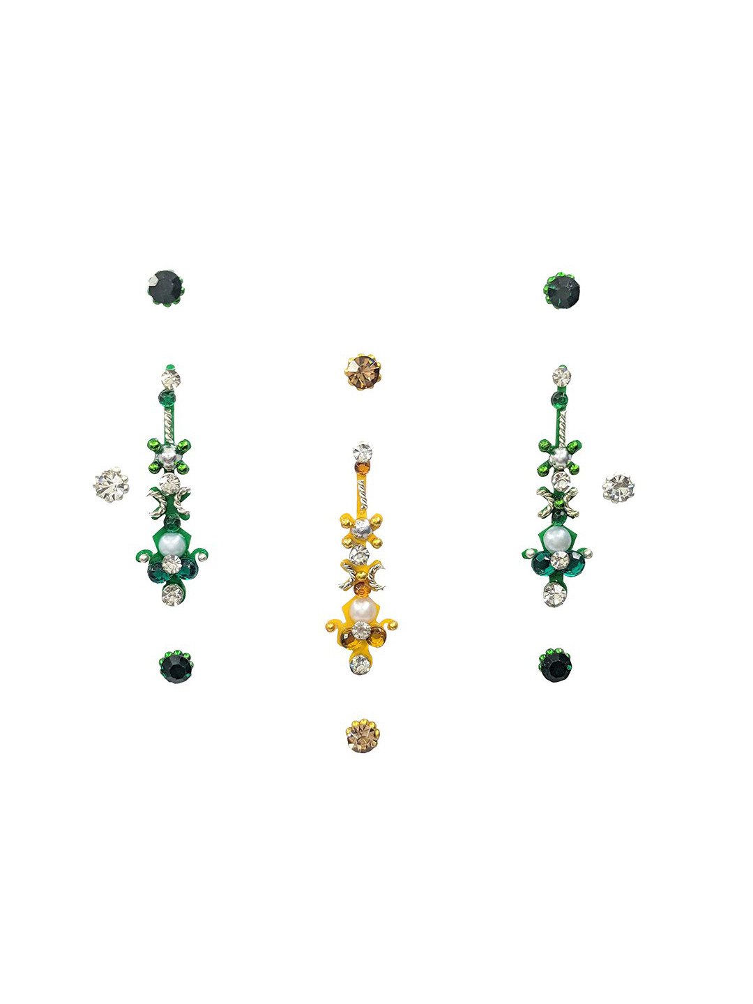 Comet Busters Set of 3 Designer Stone-Studded Bindi - Green & Yellow