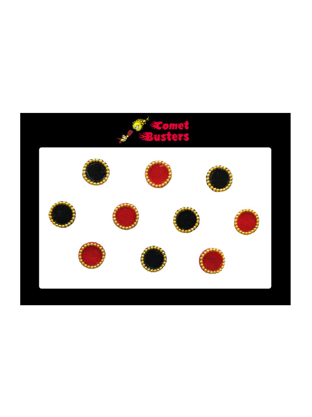 Comet Busters Black & Red Round Shaped Bindi - 10 Pcs