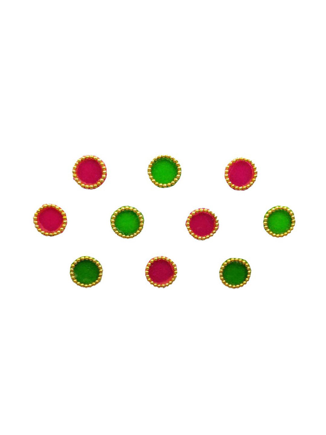 Comet Busters 10 Pcs Red & Green Circular Shaped Beaded Bindi