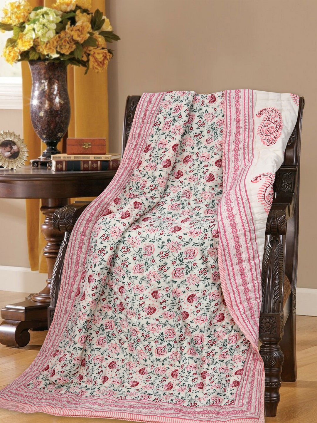 BLOCKS OF INDIA Unisex Pink Blankets Quilts and Dohars