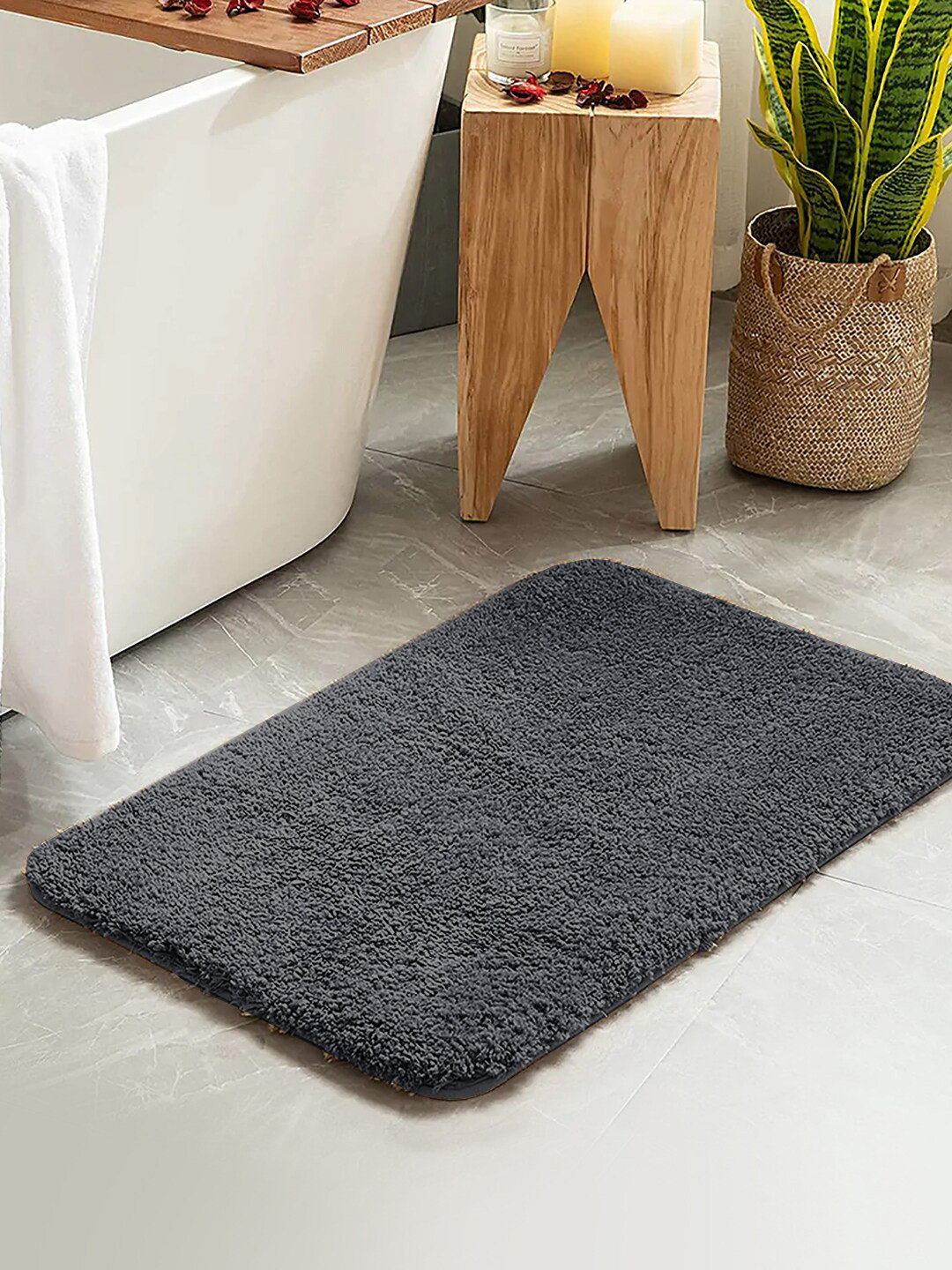 Nautica Grey Self-Design GSM 2800 Ultra Soft Fluffy Anti Slip Bath Rug