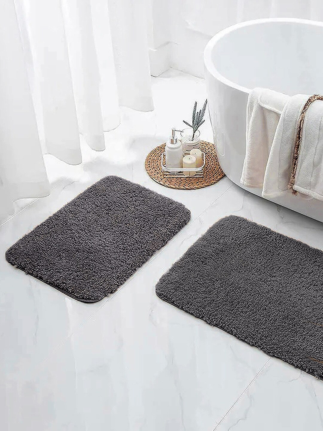 Nautica Pack Of 2 Solid 2800 GSM Ultra Soft Fluffy Anti-Slip Bath Rugs